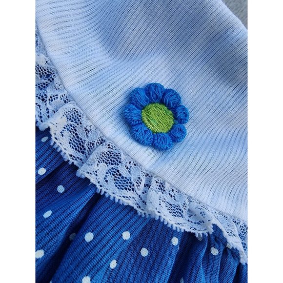 Vintage Mini World Blue Party Dress Size 6-9 Months White Lace Ruffles Bow Pants - Picture 2 of 9